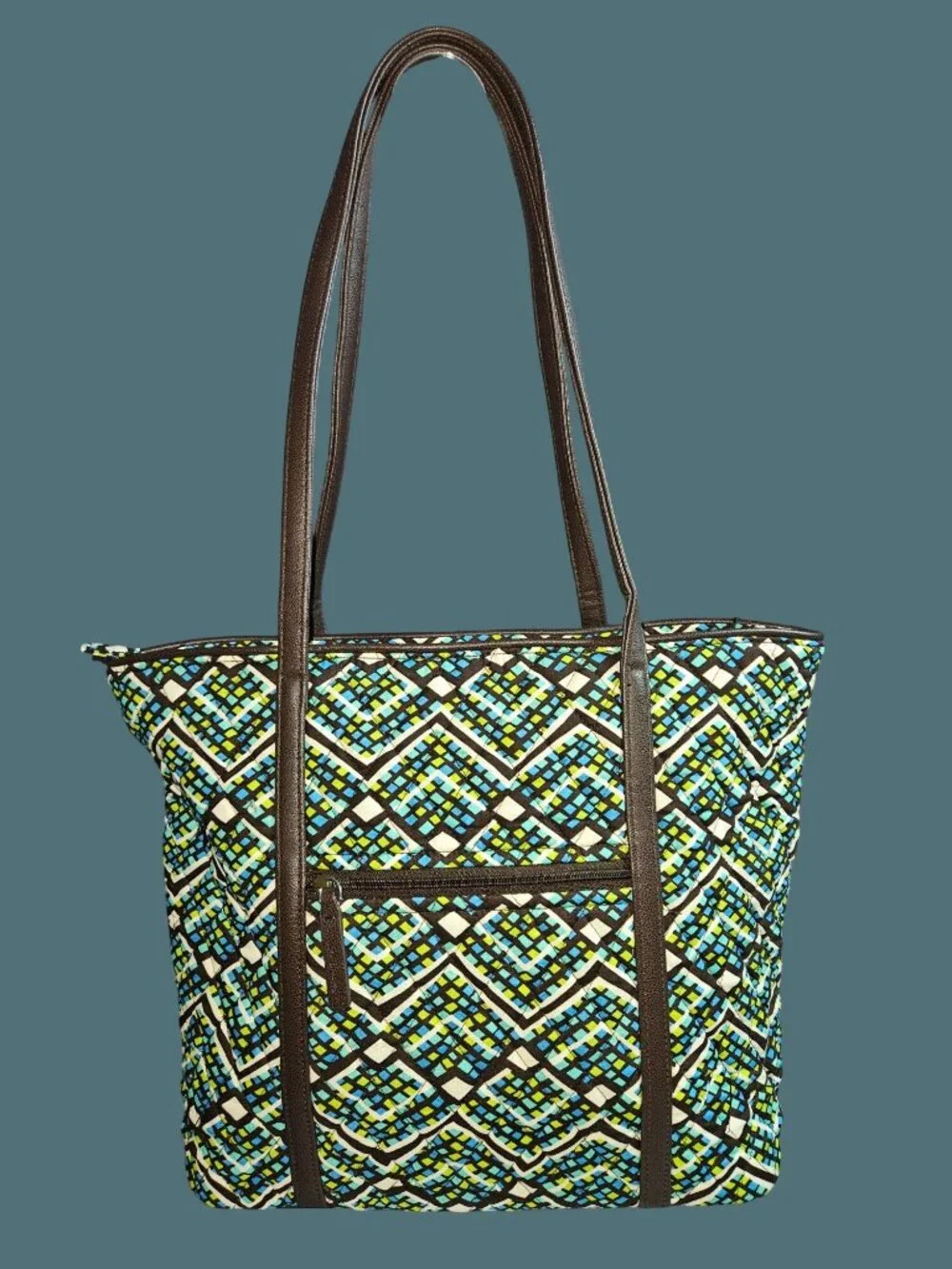 Vera Bradley Small Trimmed Vera Rain Forest Top Zip Tote Shoulder Bag - Picture 3 of 10